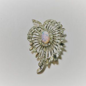 Opal & Diamanté Leaf Brooch by Marcel Boucher